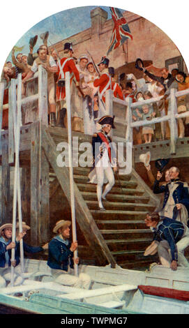“Farewell to Nelson”, Portsmouth, September 14th, 1805. By Andrew Carrick Gow (1848-1920). Exhibited at the Royal Academy in 1904, the painting anticipated the first centenary of Nelson’s death. Admiral Horatio Nelson, 1st Viscount Nelson, KB (1758-1805). Nelson was most noted for his leadership and strategic skills as well as his unconventional tactics, notably during the Napoleonic Wars. Stock Photo