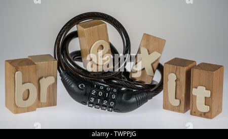 Brexit concept letters on wooden blocks locked together Stock Photo