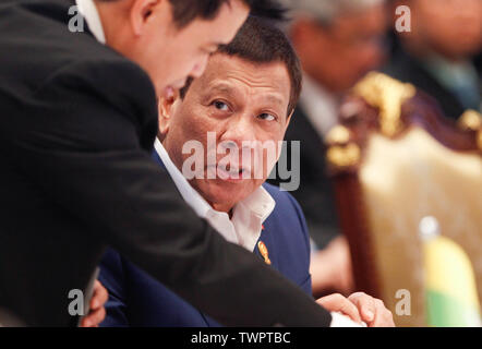 President of the Republic of the Philippines, Rodrigo Roa Duterte attends a 34th ASEAN Summit (Plenary) in Bangkok. The ASEAN Summit is a biannual meeting held by the members of the Association of Southeast Asian Nations (ASEAN) in relation to economic, political, security, and socio-cultural development of Asian countries. Stock Photo