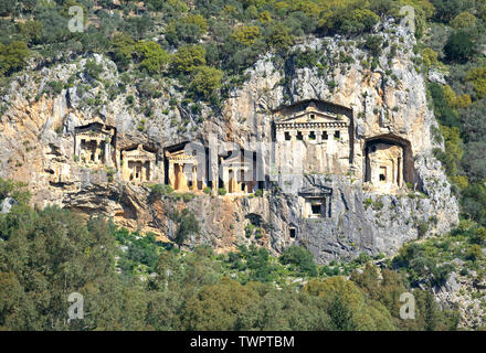 Turkey a beautiful view of the rock tombs in Dalyan. Stock Photo
