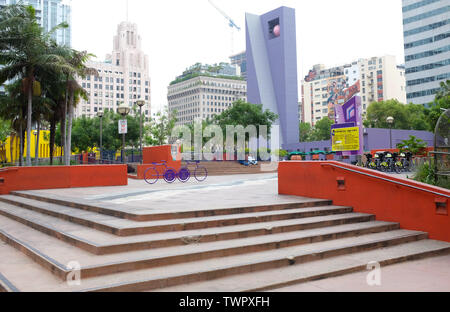 LOS ANGELES - CALIFORNIA: JUNE 18, 2019: Pershing Square is a small public park in Downtown Los Angeles, named in honor of Gen. John J. Pershing. Stock Photo