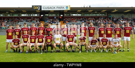 Westmeath, Ireland. June 22nd 2019, TEG Cusack Park, Westmeath, Ireland; GAA Football All-Ireland Senior Championship Westmeath versus Limerick; Westmeath team pictured ahead of throw-in against Limerick at TEG Cusack Park Credit: Action Plus Sports Images/Alamy Live News Stock Photo