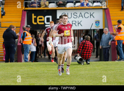 Westmeath, Ireland. June 22nd 2019, TEG Cusack Park, Westmeath, Ireland; GAA Football All-Ireland Senior Championship Westmeath versus Limerick; Kieran Martin leads the Westmeath team out for their clash with Limerick Credit: Action Plus Sports Images/Alamy Live News Stock Photo