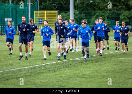 CARDIFF, UNITED KINGDOM. July 13 2019. Cardiff Met FC held an open training session ahead of their Europa League tie against Progrès Niederkorn. Stock Photo