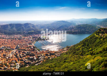 Como town on the Lake Como surrounded by mountains in the Italian region Lombardy, Italy, Europe. Stock Photo