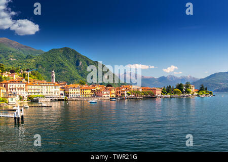 Menaggio old town on the Lake Como with the mountains in the background, Lombardy, Italy, Europe. Stock Photo