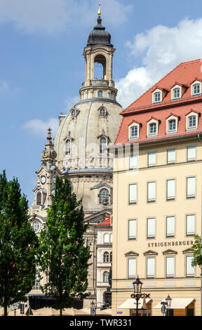 Frauenkirche Dresden from Neumarkt Square, Dresden houses Germany, Europe Stock Photo