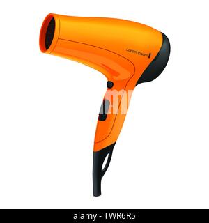 Orange hair dryer isolated on white background, vector illustration Stock Vector
