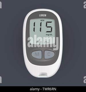 Realistic electronic device that shows sugar level in blood, diabetes tester device icon. Glucometer vector illustration Stock Vector