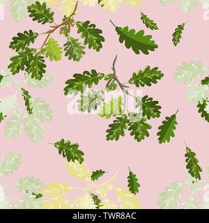 Oak branches with leaf and acorn seamless pattern on pink background for wallpaper and textures Stock Vector