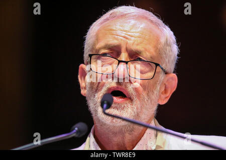 The Methodist Central Hall, Westminster. London, UK 22 June 2019 - Labour Party leader Jeremy Corbyn addresses the “Together for Education” rally in The Methodist Central Hall, Westminster attended by teachers, governors, parents, councillors and trade unionists about campaigning against real-terms education funding cuts.  Credit: Dinendra Haria/Alamy Live News Stock Photo