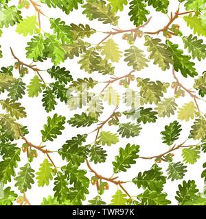 Oak branch with leaf and acorn seamless pattern background wallpaper Stock Vector