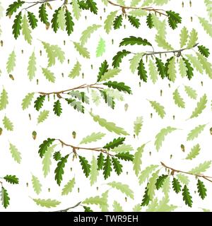 Oak branch with leaf and acorn seamless pattern background wallpaper Stock Vector