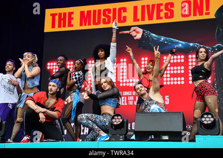 Thriller Live perfroms at West End Live 2019 in Trafalgar Square, on 22 June 2019, London, UK. Stock Photo