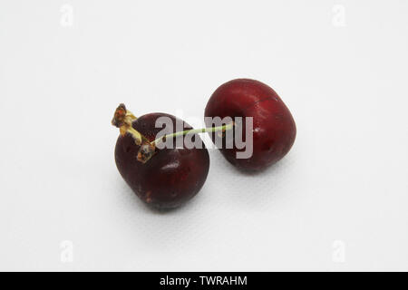 Cold cherries. Cherries from the fridge. Domestic cherry. Stock Photo