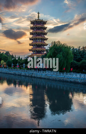 Pagoda in buddhist Qibao Temple in the old water town of Qibao in the outskirts of Shanghai, China Stock Photo