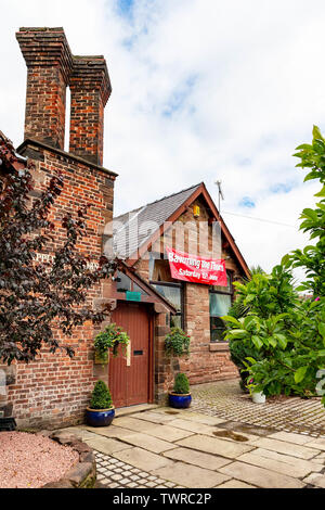 Appleton Thorn Village Hall bar on the day of Bawming the Thorn 2019 Stock Photo