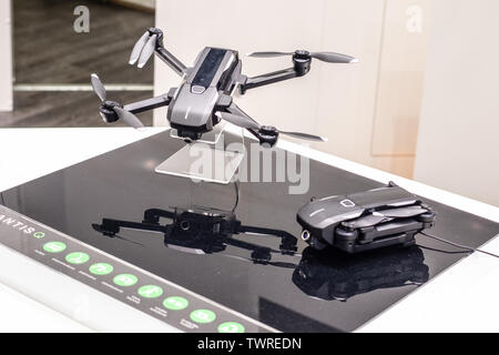 Yuneec Drone unmanned aerial vehicles (UAV) for photography and videography at Yuneec exhibition showroom at Global Innovations Show IFA 2018 Stock Photo