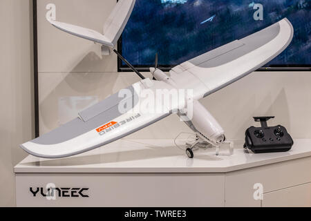 Yuneec Drone unmanned aerial vehicles (UAV) for photography and videography at Yuneec exhibition showroom at Global Innovations Show IFA 2018 Stock Photo