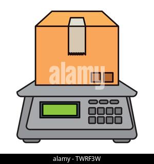 box carton packing with digital balance Stock Vector