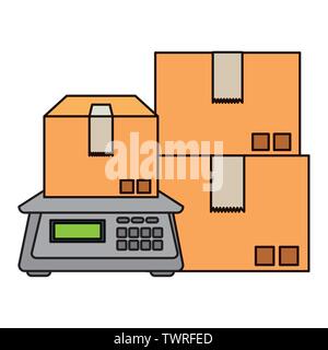 boxes carton packing with digital balance Stock Vector