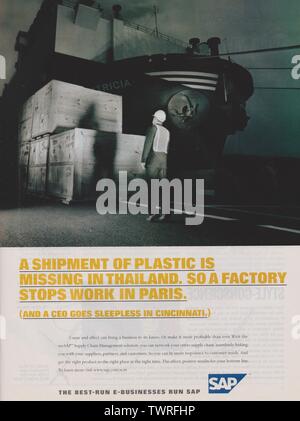 poster advertising SAP SE in paper magazine from 2001 year, advertisement, creative SAP advert from 2000s Stock Photo