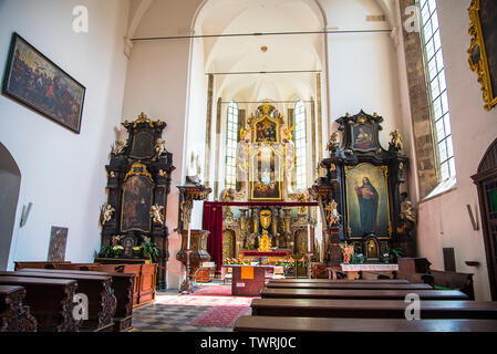 The Church of the Holy Spirit is a Roman Catholic parish church.The gothic building has a tower at the north side,which was changed to Baroque style. Stock Photo