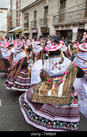 Indigenous dancers at the colorful Gran Poder Festival, La Paz, Bolivia Stock Photo