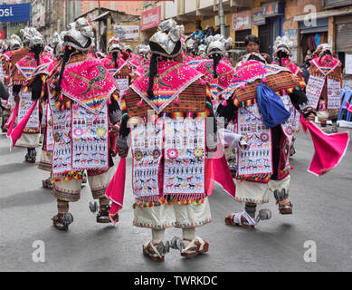 Indigenous dancers at the colorful Gran Poder Festival, La Paz, Bolivia Stock Photo
