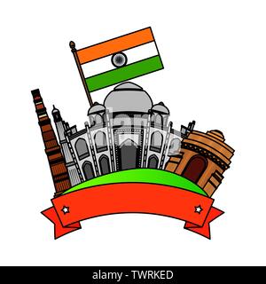 indian buildings monuments with flags Stock Vector