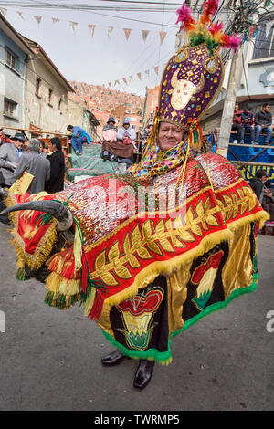 Costumed dancer at the colorful Gran Poder Festival, La Paz, Bolivia Stock Photo