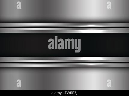 Abstract deep grey banner on black line metal pattern design modern luxury futuristic background vector illustration. Stock Vector