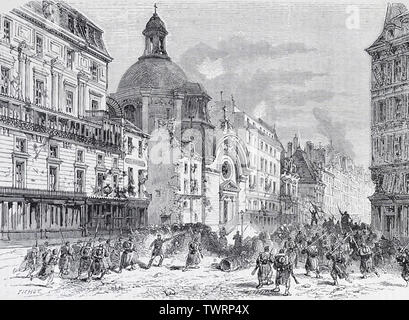 Taking the barricade of La Rue Saint-Antoine during the Paris Commune, 1871 Stock Photo