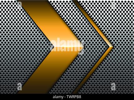 Abstract gold arrow on metal circle mesh design modern luxury futuristic background texture vector illustration. Stock Vector