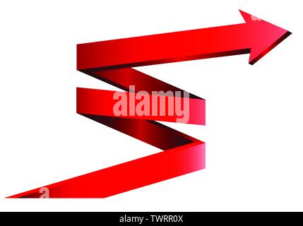 Abstract red arrow 3D spiral up on white background vector illustration. Stock Vector