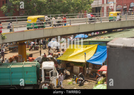 Bangalore, India - 4th June 2019 : Aerial view of Busy people at KR Market also known as City Market, It is the largest wholesale market dealing with Stock Photo