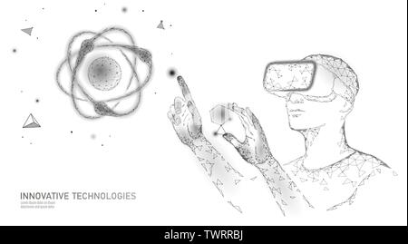 Virtual reality science research concept. Engineer work on project augmented reality. 3D glasses headset vr data analysis digital device. Online Stock Vector