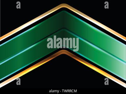 Abstract double green gold line arrow on black design modern luxury futuristic background vector illustration. Stock Vector