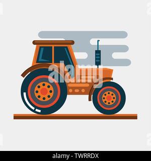 flat orange tractor vehicle side view vector illustration Stock Vector