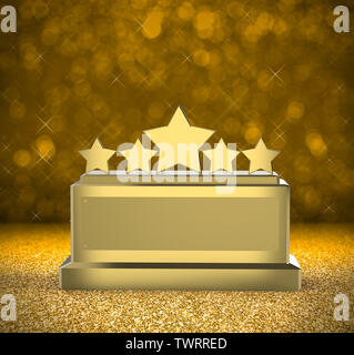 3d rendering golden five star trophy on gold glitter background Stock Photo