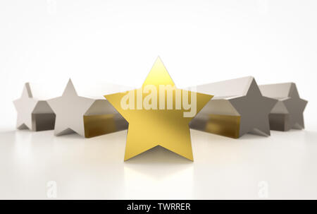 3d rendering golden five stars on white background Stock Photo