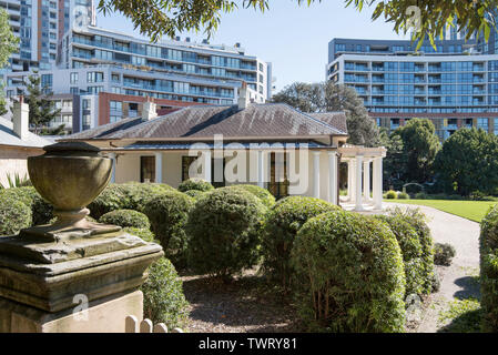 Built between 1833 and 1836, Tempe House in the Sydney suburb of Wolli Creek is an exceptional and rare example of Neo-Classical Georgian architecture Stock Photo