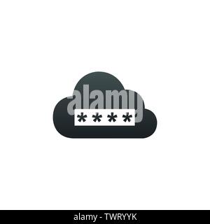 Cloud Security Concept. Password protected data. Cloud icon locked with password. Stock Vector