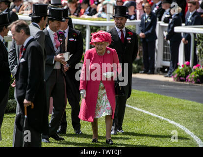 Beijing, Britain. 21st June, 2019. Britain's Queen Elizabeth II is seen during Royal Ascot 2019 at Ascot Racecourse in Ascot, Britain, on June 21, 2019. Credit: Han Yan/Xinhua/Alamy Live News Stock Photo