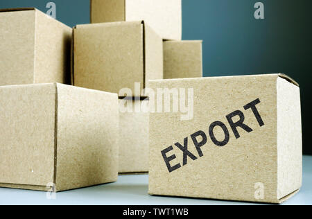 Export stamp on a cardboard box. Stock Photo