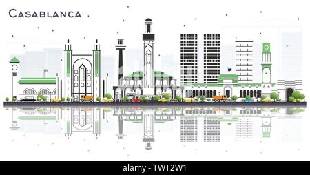 Casablanca Morocco City Skyline with Gray Buildings and Reflections Isolated on White. Vector Illustration. Business Travel and Tourism Concept. Stock Vector