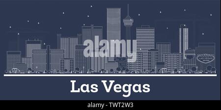 Outline Las Vegas Nevada City Skyline with White Buildings. Vector Illustration. Business Travel and Tourism Concept with Modern Architecture. Stock Vector