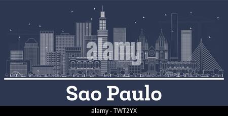 Outline Sao Paulo Brazil City Skyline with White Buildings. Vector Illustration. Business Travel and Tourism Concept with Historic Architecture. Stock Vector