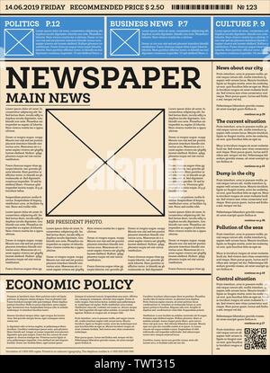 Business Daily Newspaper Template with One Page. Vector Illustration. Stock Vector
