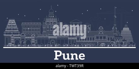 Outline Pune India City Skyline with White Buildings. Vector Illustration. Business Travel and Tourism Concept with Historic Architecture. Stock Vector